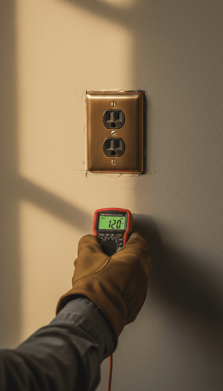 Electrician testing newly installed residential outlet
