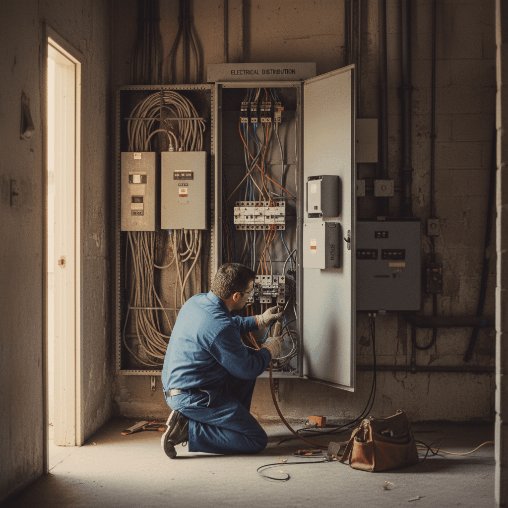 Technician upgrading electrical system components