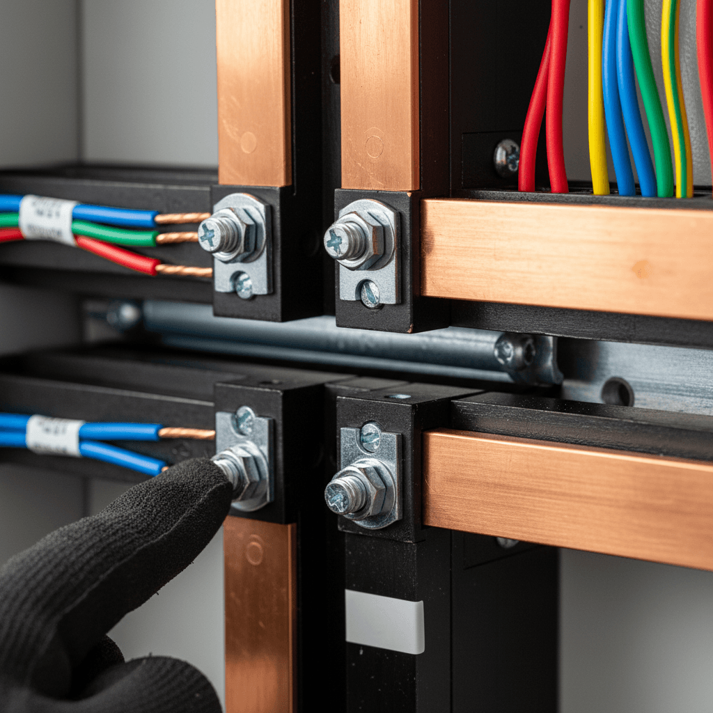 Detailed close-up of professional electrical wire termination