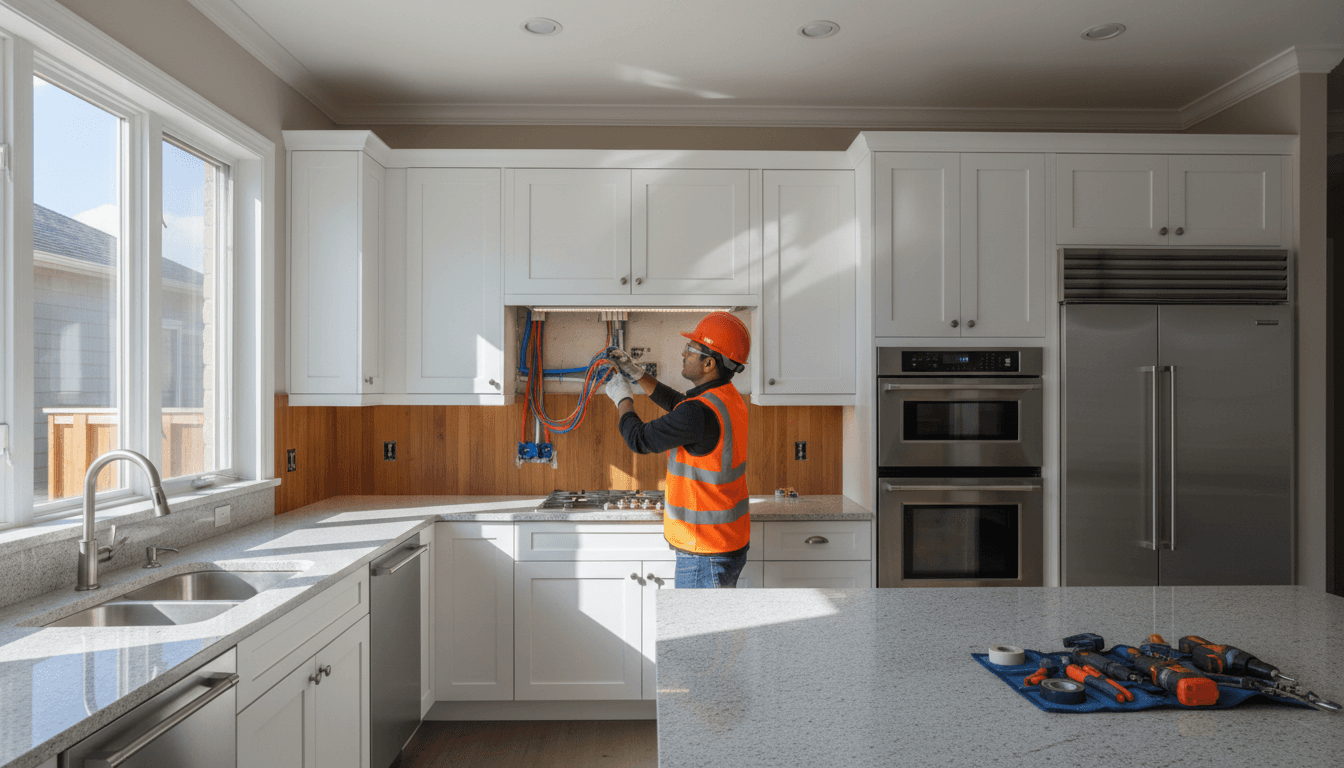 Kitchen electrical upgrade with appliance connections and lighting