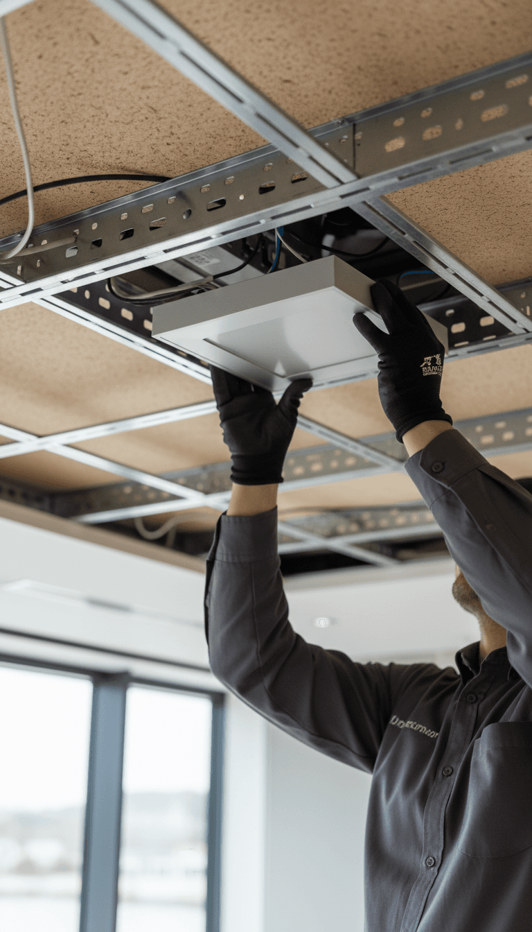 Commercial lighting installation showing precision and detail